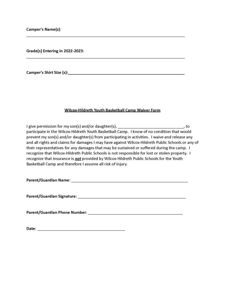 Youth Camp Waiver Form