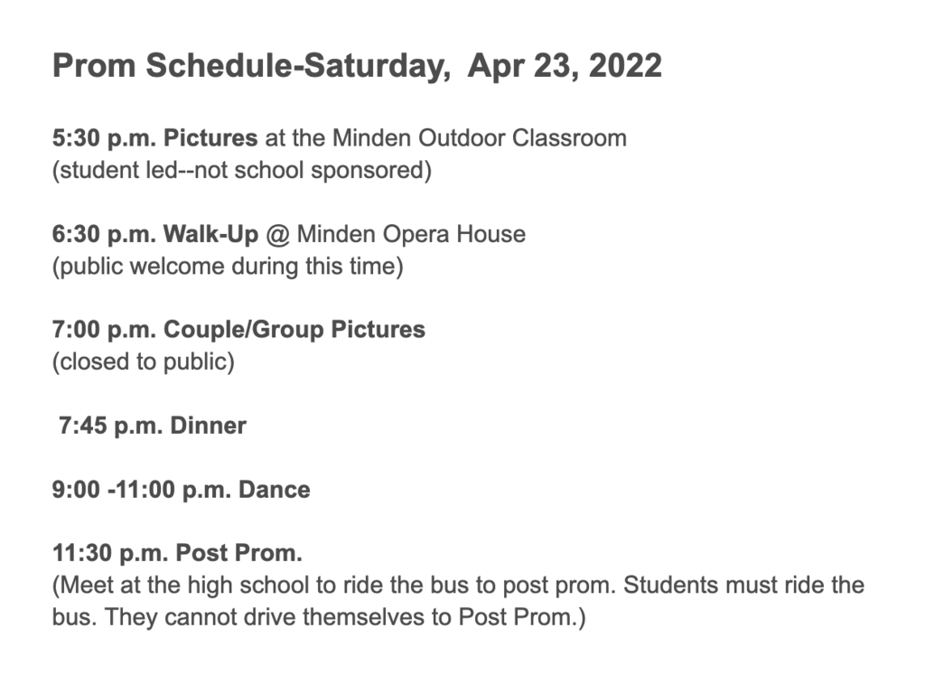 Prom Schedule of Events