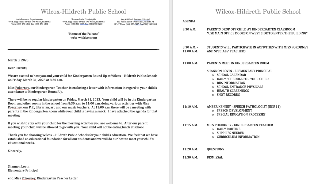 Principal letter and Agenda