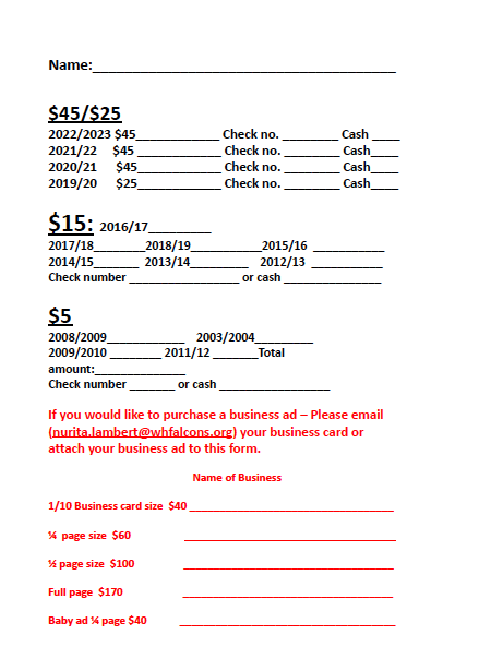 Form to purchase yearbooks/ads